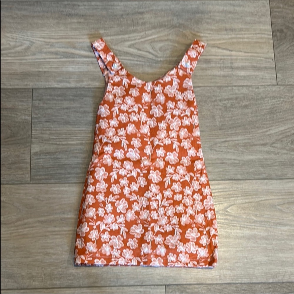 Floral Orange Kids Casual Lined Dress